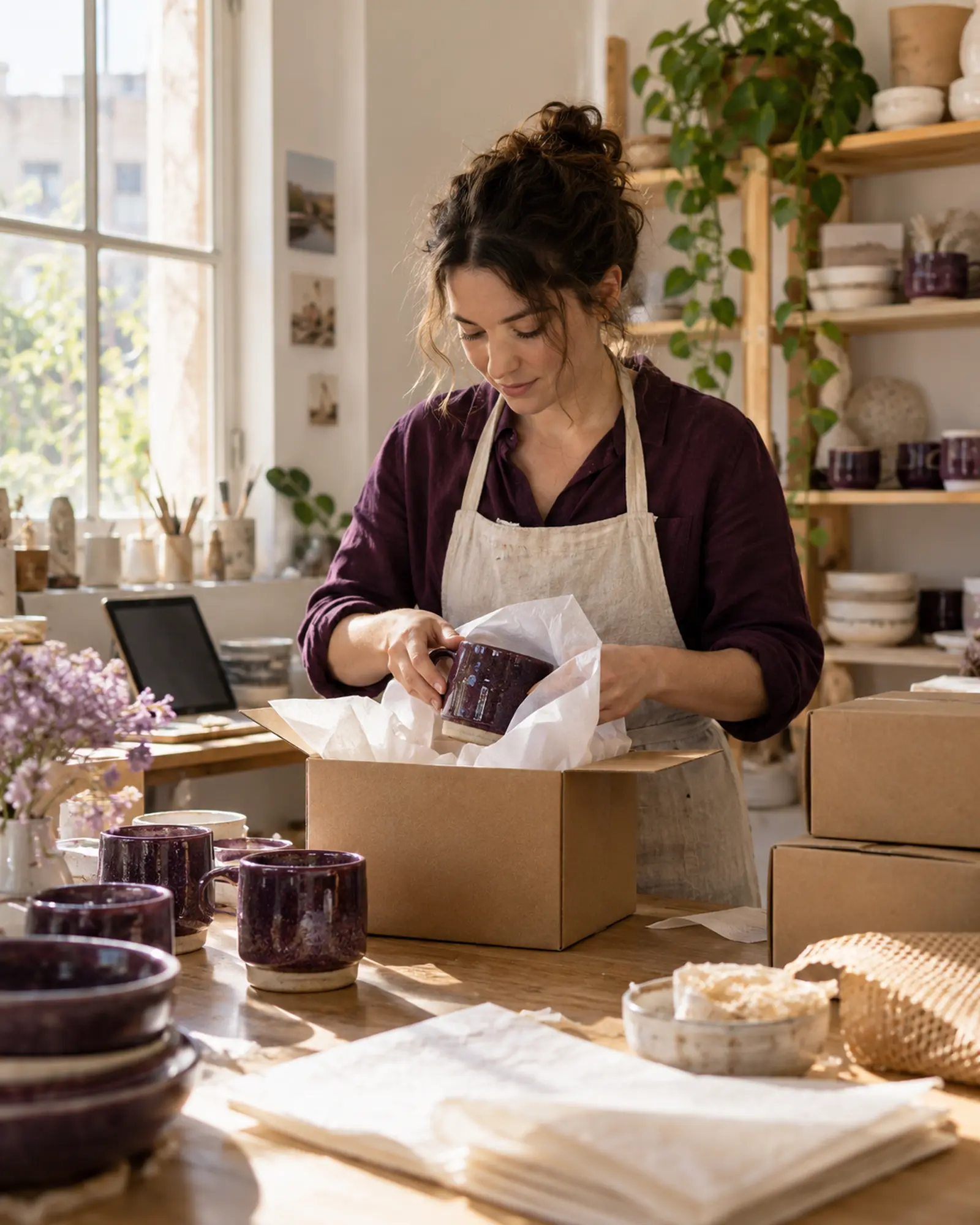 An online store owner packing orders